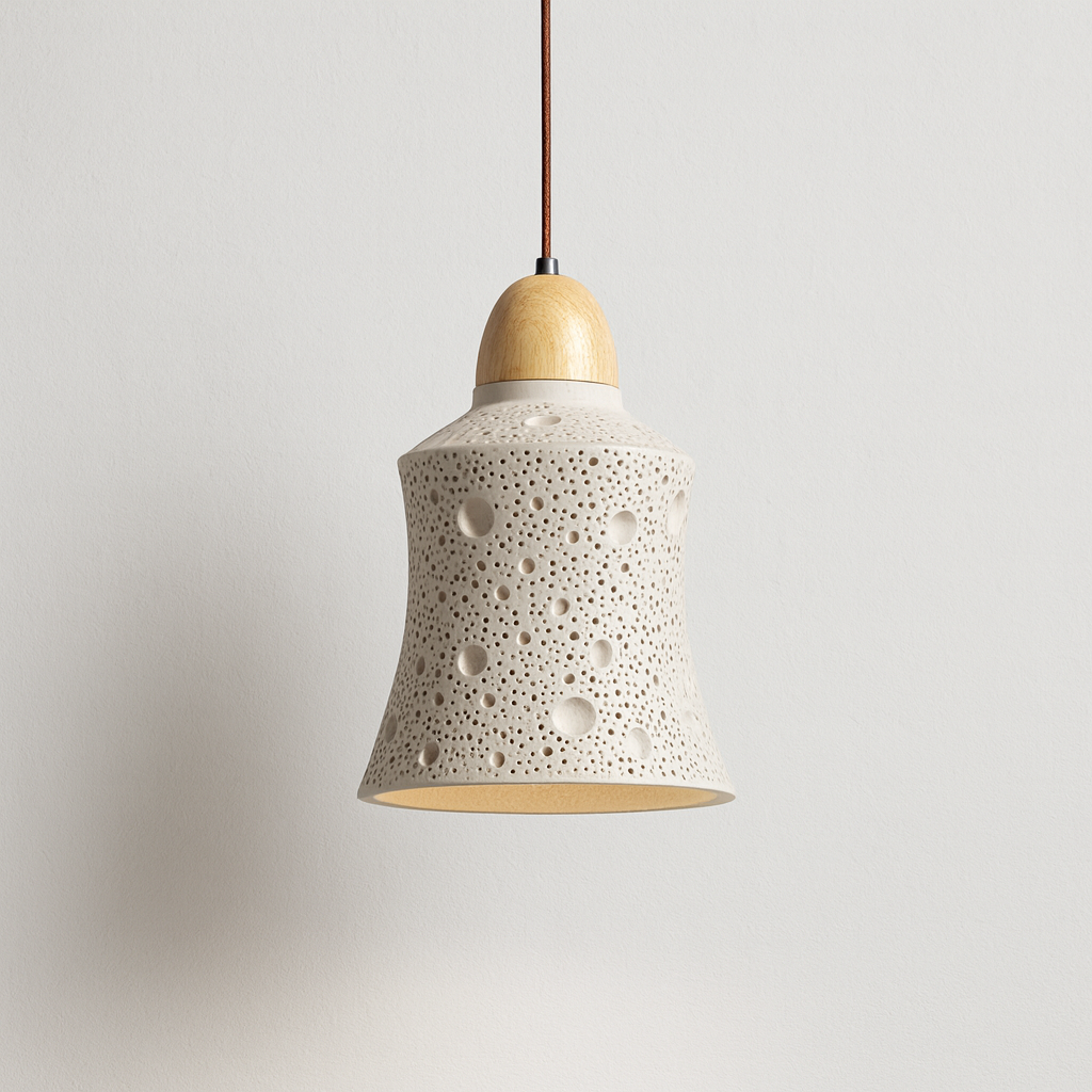 Luminária Pendente Moderna Minimalista Travertino Madeira Lush