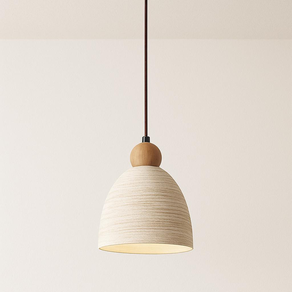 Luminária Pendente Moderna Minimalista Travertino Madeira Pogra