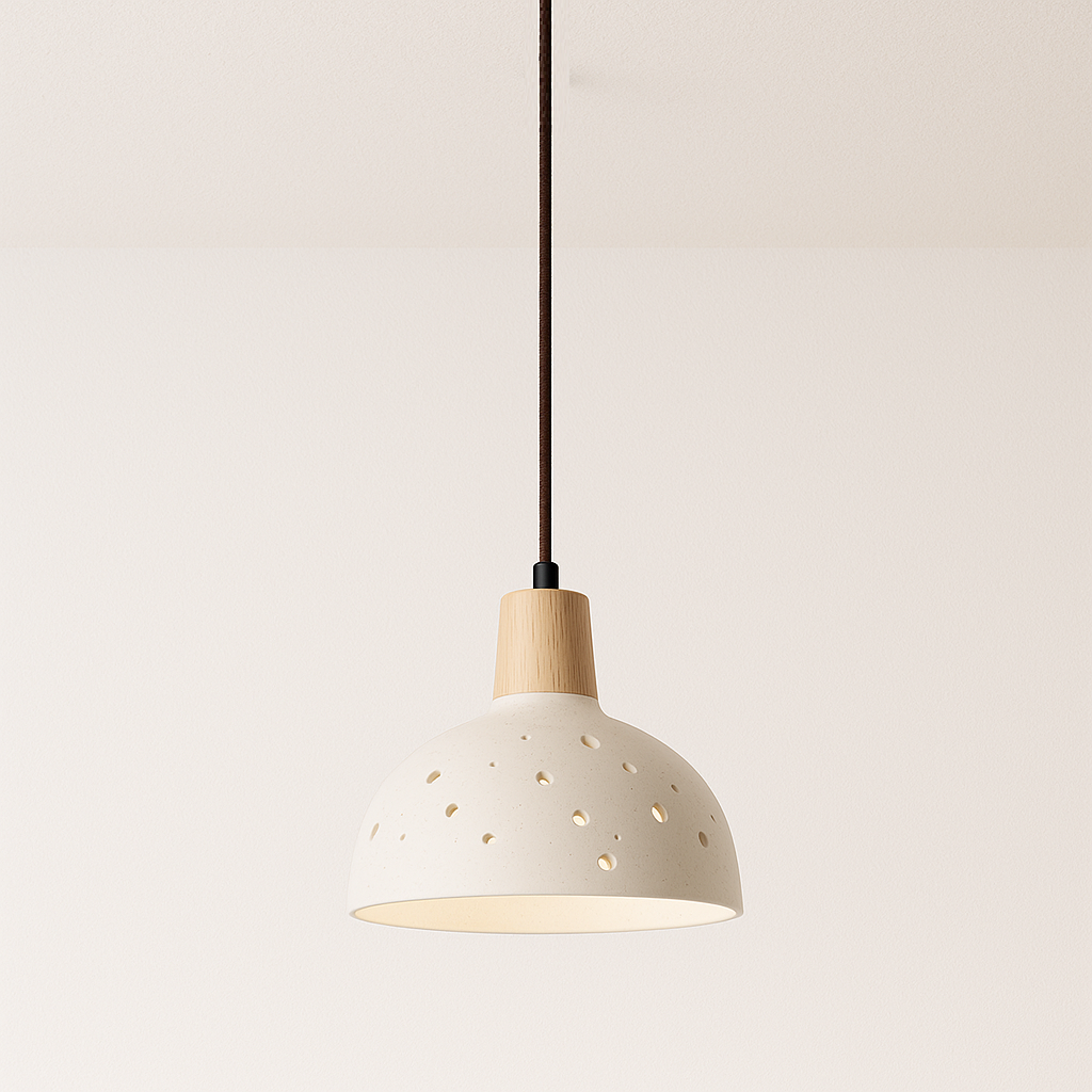 Luminária Pendente Moderna Minimalista Cerâmica Madeira Libraz