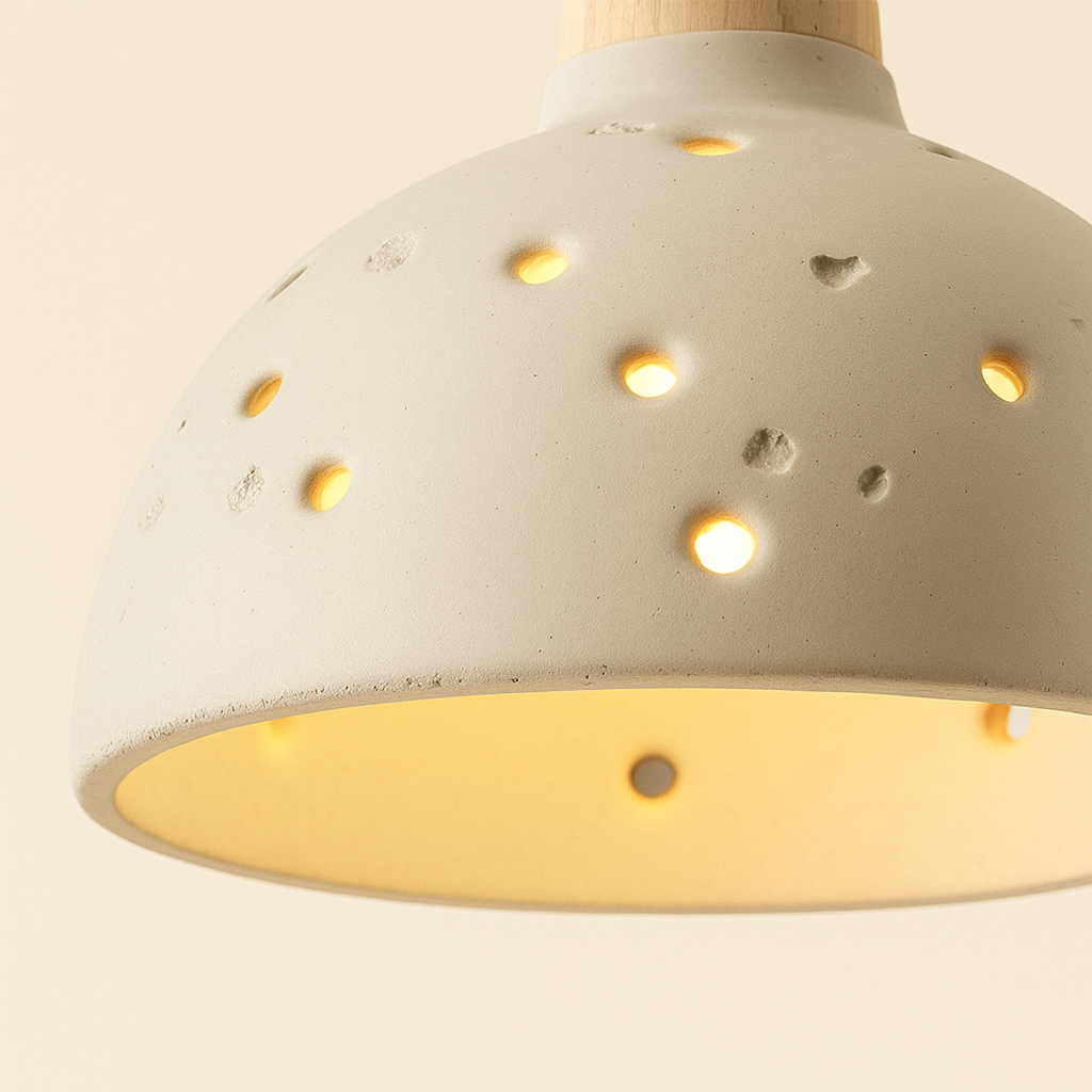 Luminária Pendente Moderna Minimalista Cerâmica Madeira Libraz