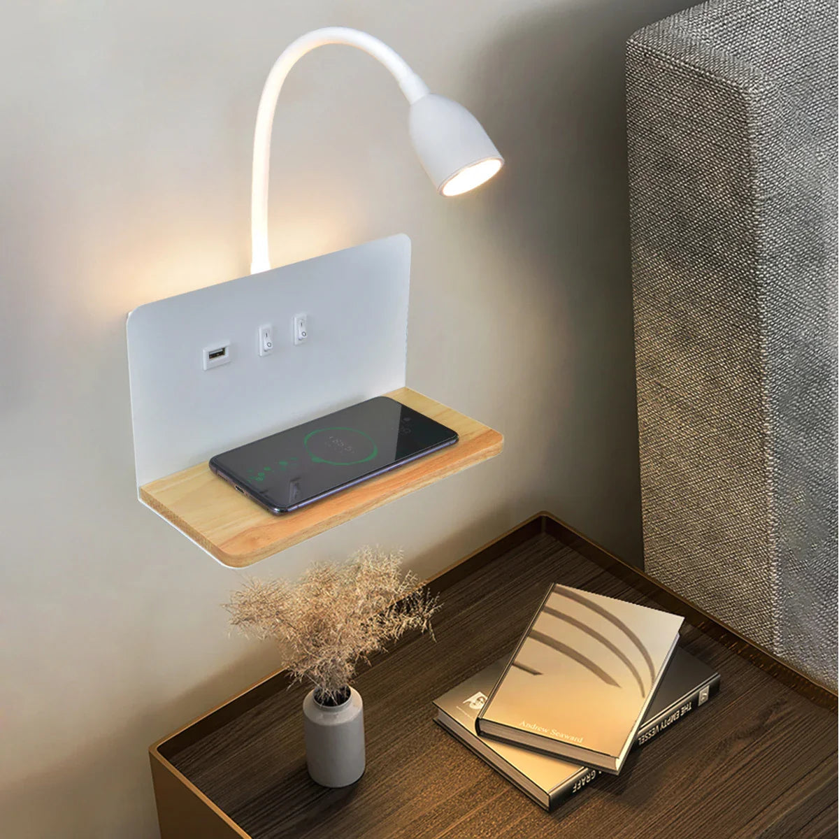 Indoor Lâmpada De Parede LED Com Interface USB E Carregamento Sem Fio Moderna 360 ° Rotatable Luz De Parede Com Interruptor Luzes Da Noite De Cabeceira