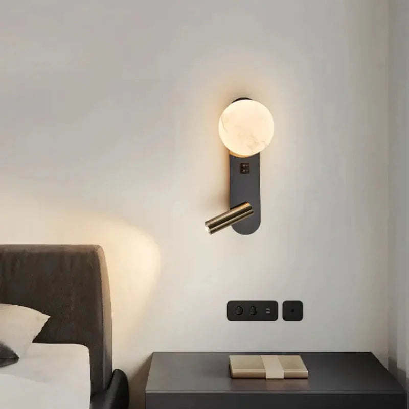 Lâmpada de parede moderna nórdica, preto e branco, minimalista, sala de estar, sofá fundo, luz decorativa, quarto luxuoso, cabeceira