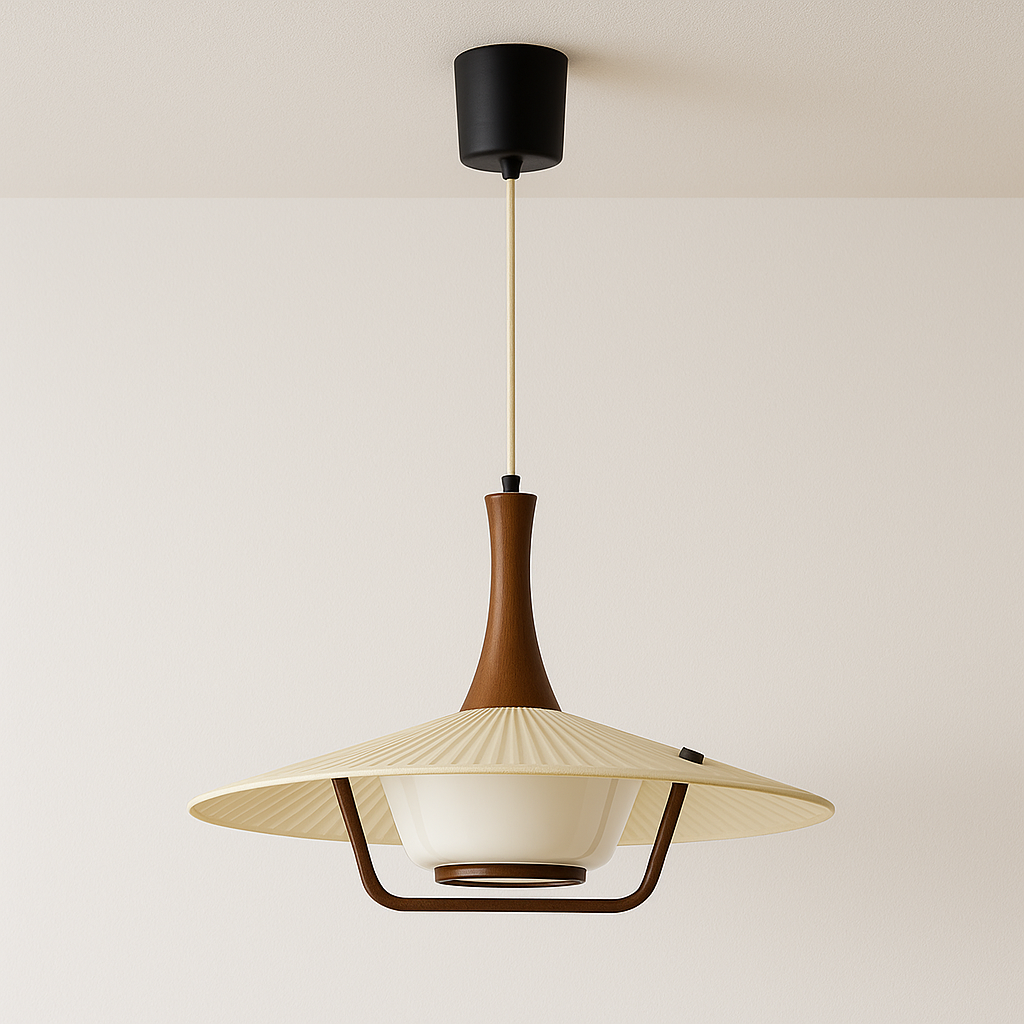 Iluminação Decorativa Pendente para Ambientes em Tecido e Madeira