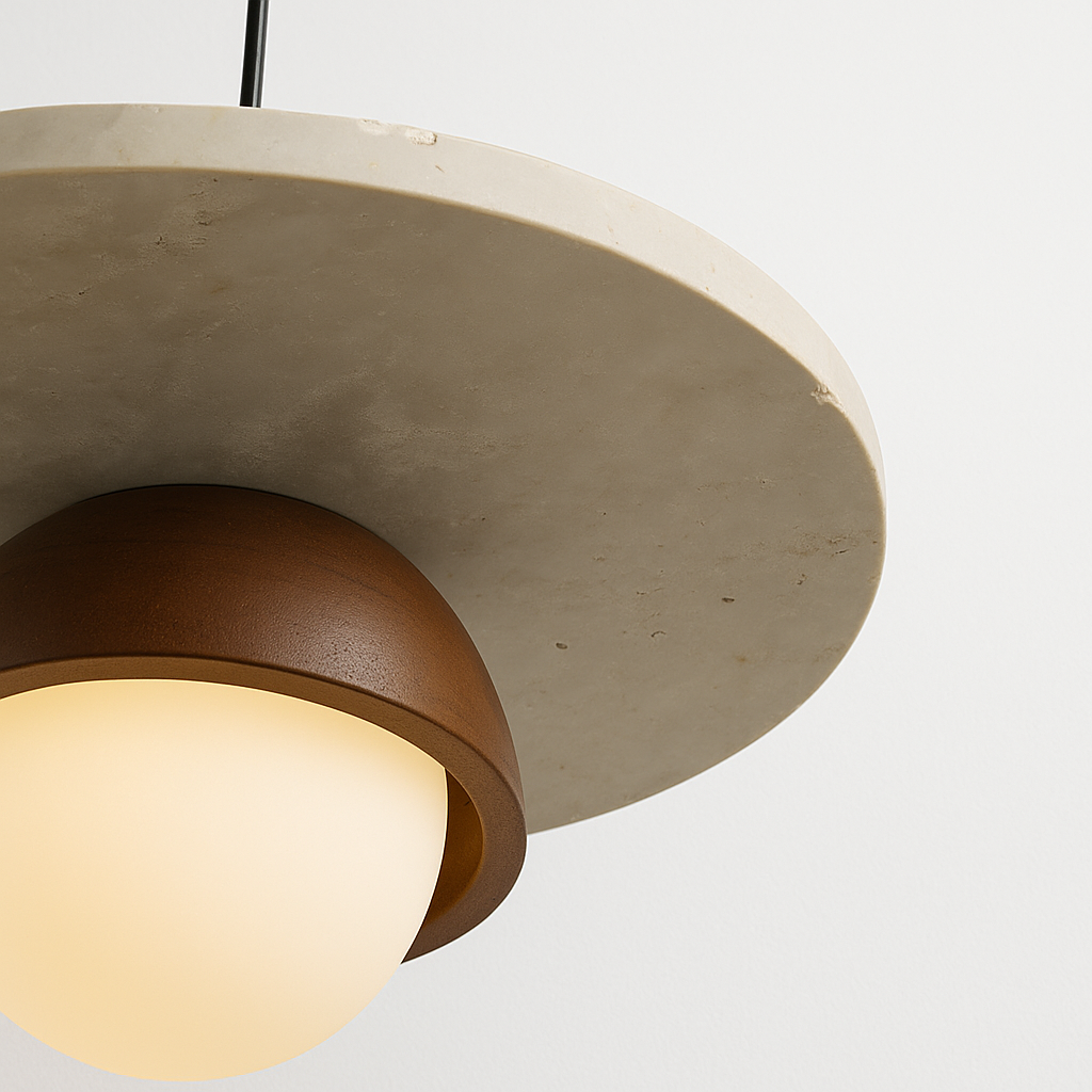 Iluminação Decorativa Pendente para Salas e Mesas em Mármore e Madeira