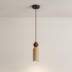 Iluminação Decorativa Pendente para Ambientes em Travertino e Madeira